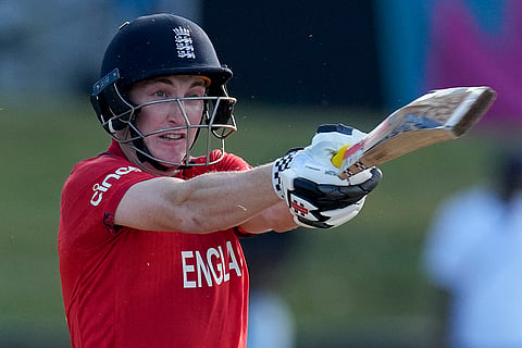 Harry Brook bats against Namibia